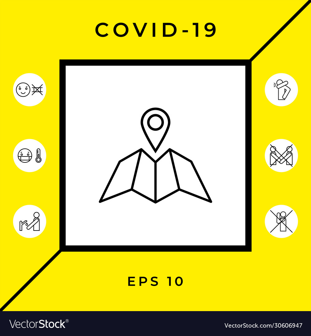 Map icon with pin pointer graphic elements