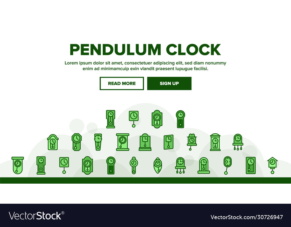 Pendulum clock device landing header vector image Pendulum clock device landing header