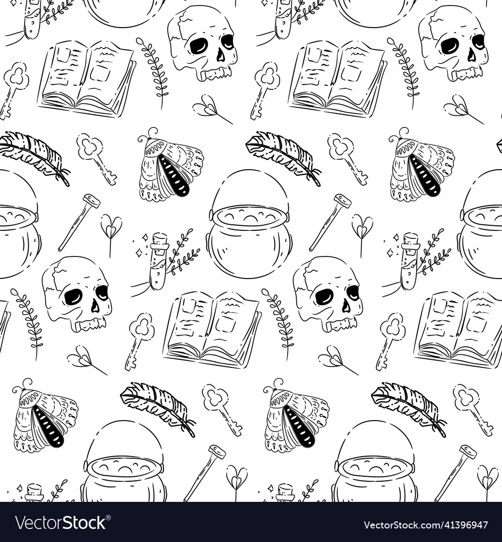 Skull skeleton and bones seamless pattern hand vector image Skull skeleton and bones seamless pattern hand