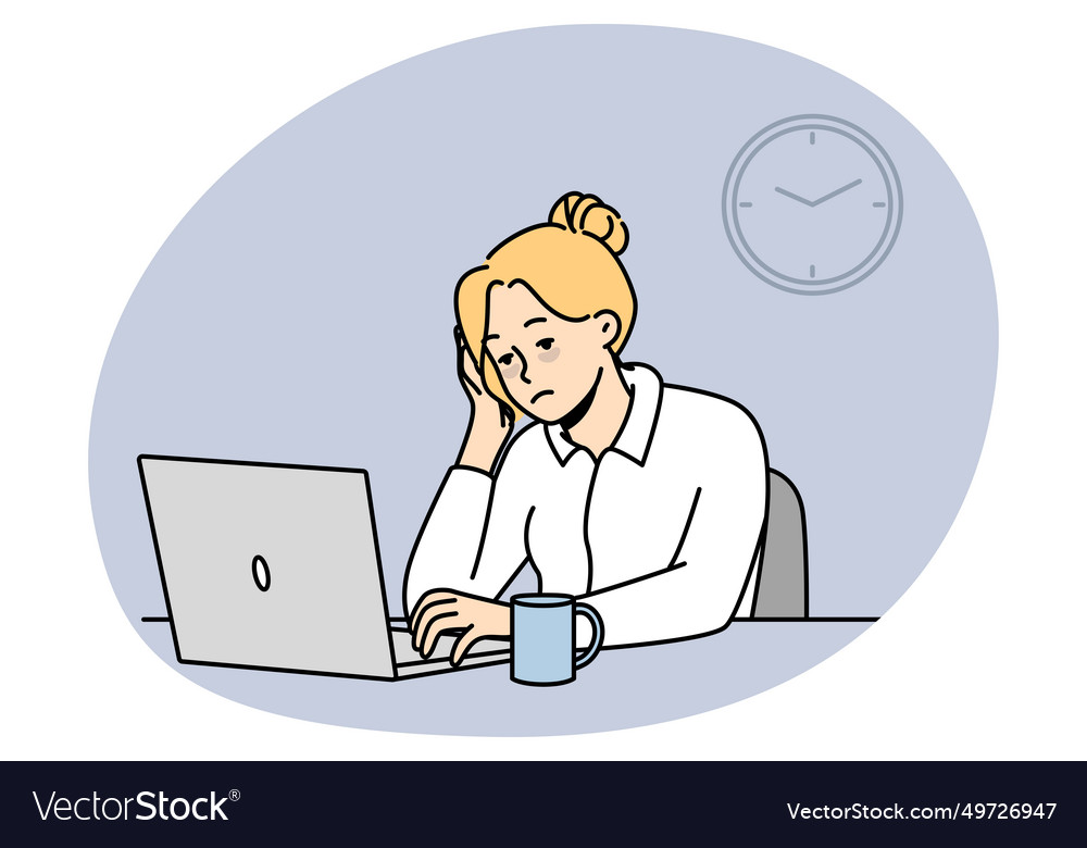 Tired female employee burnout at office desk