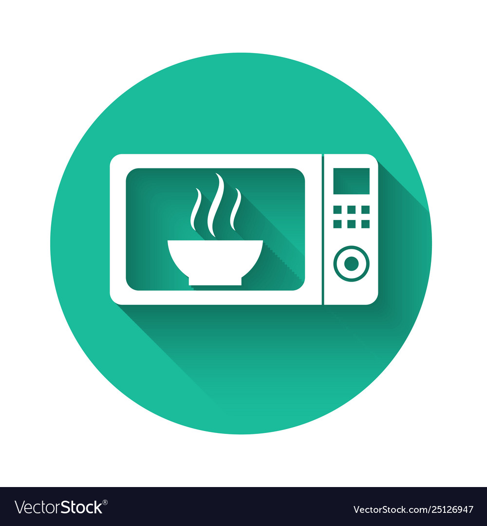 White microwave oven icon isolated with long