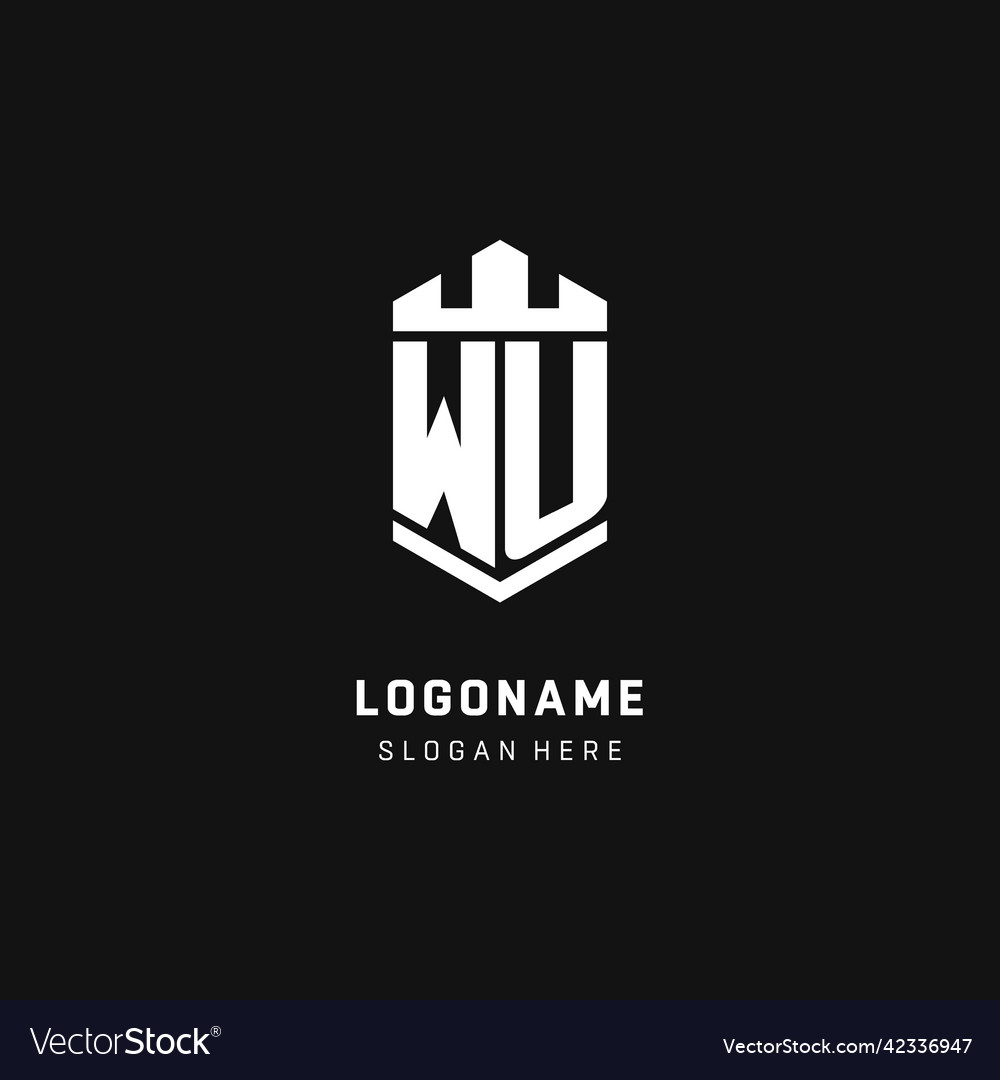 Wu monogram logo initial with crown and shield