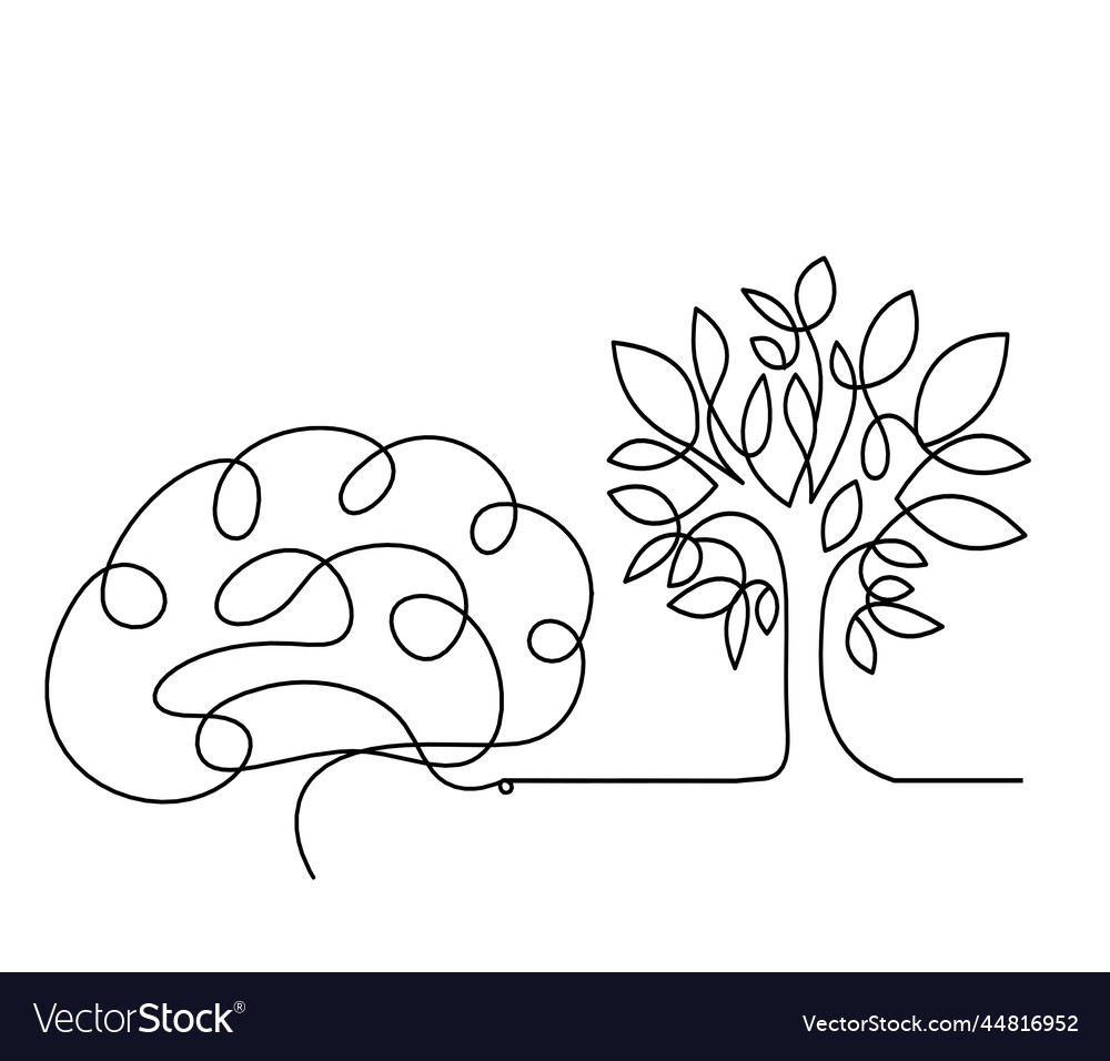 Abstract tree with brain as line drawing Vector Image Abstract tree with brain as line drawing