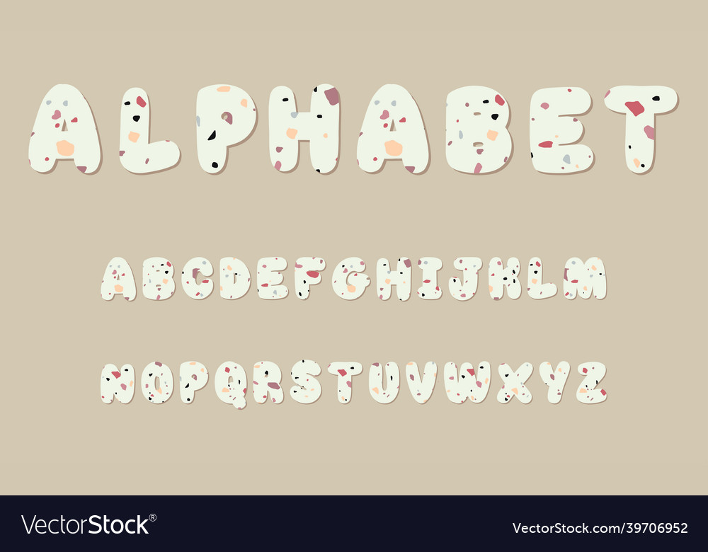 Alphabet with stylish fancy terrazzo pattern vector image Alphabet with stylish fancy terrazzo pattern