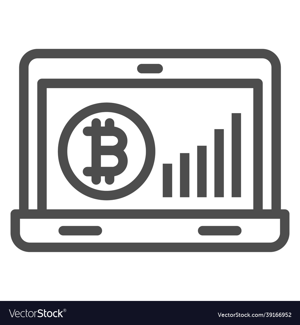Bitcoin surge graph on laptop screen line icon