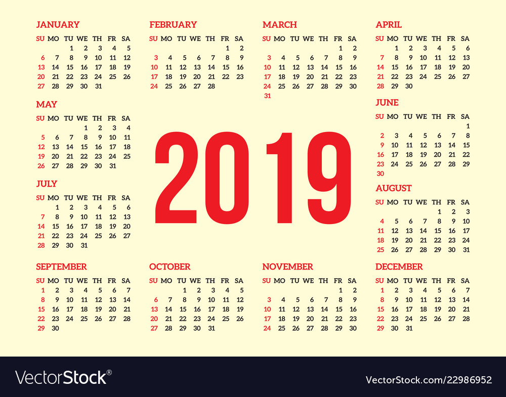 Calendar grid for back side a business card Vector Image