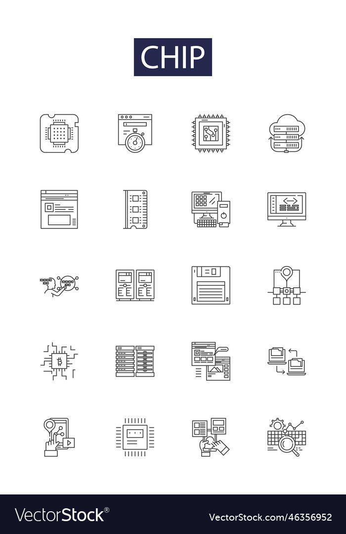 Chip line icons and signs chips computer vector image Chip line icons and signs chips computer