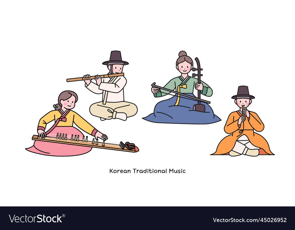 Korean traditional music musicians playing vector image Korean traditional music musicians playing