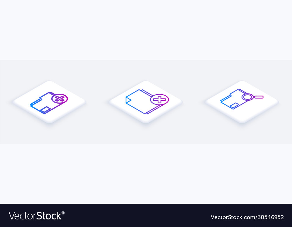 Set isometric line add new folder delete file vector image Set isometric line add new folder delete file