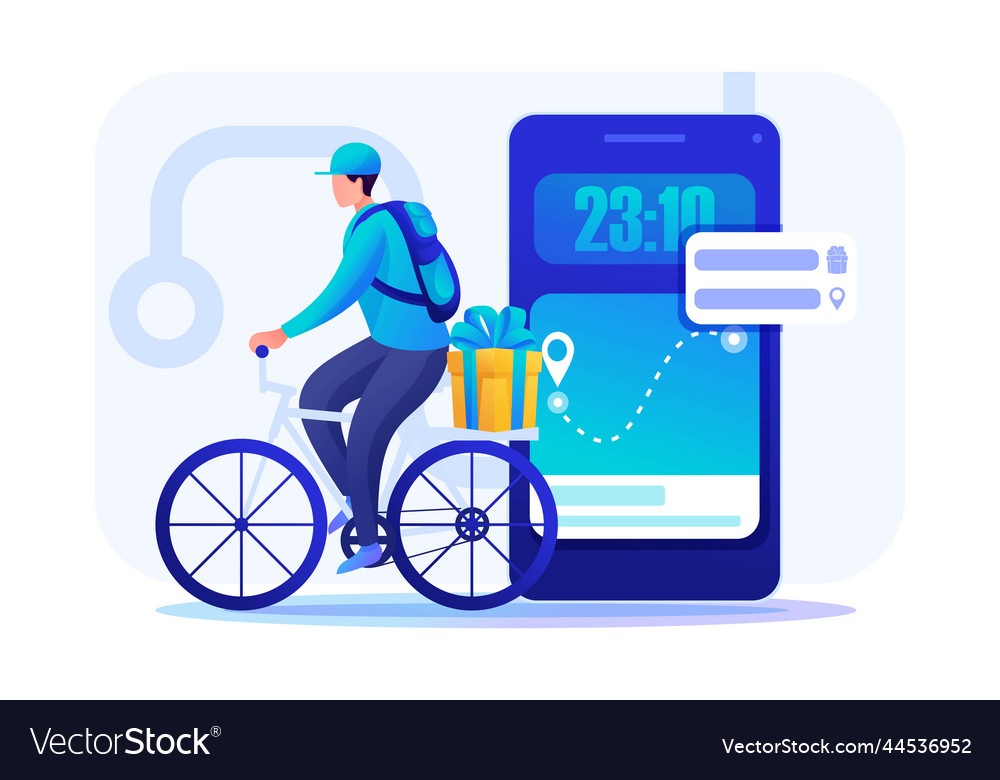 Young man on a bicycle delivers orders courier