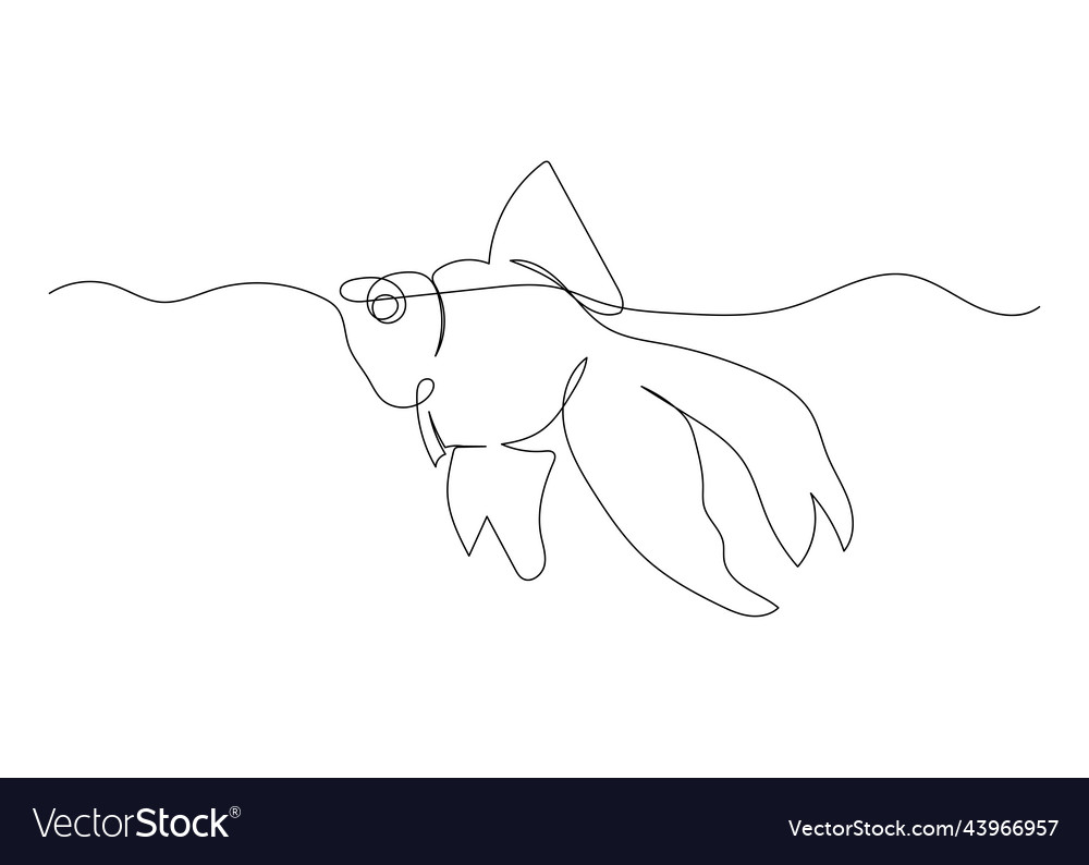 Continuous line drawing of fish with the ocean