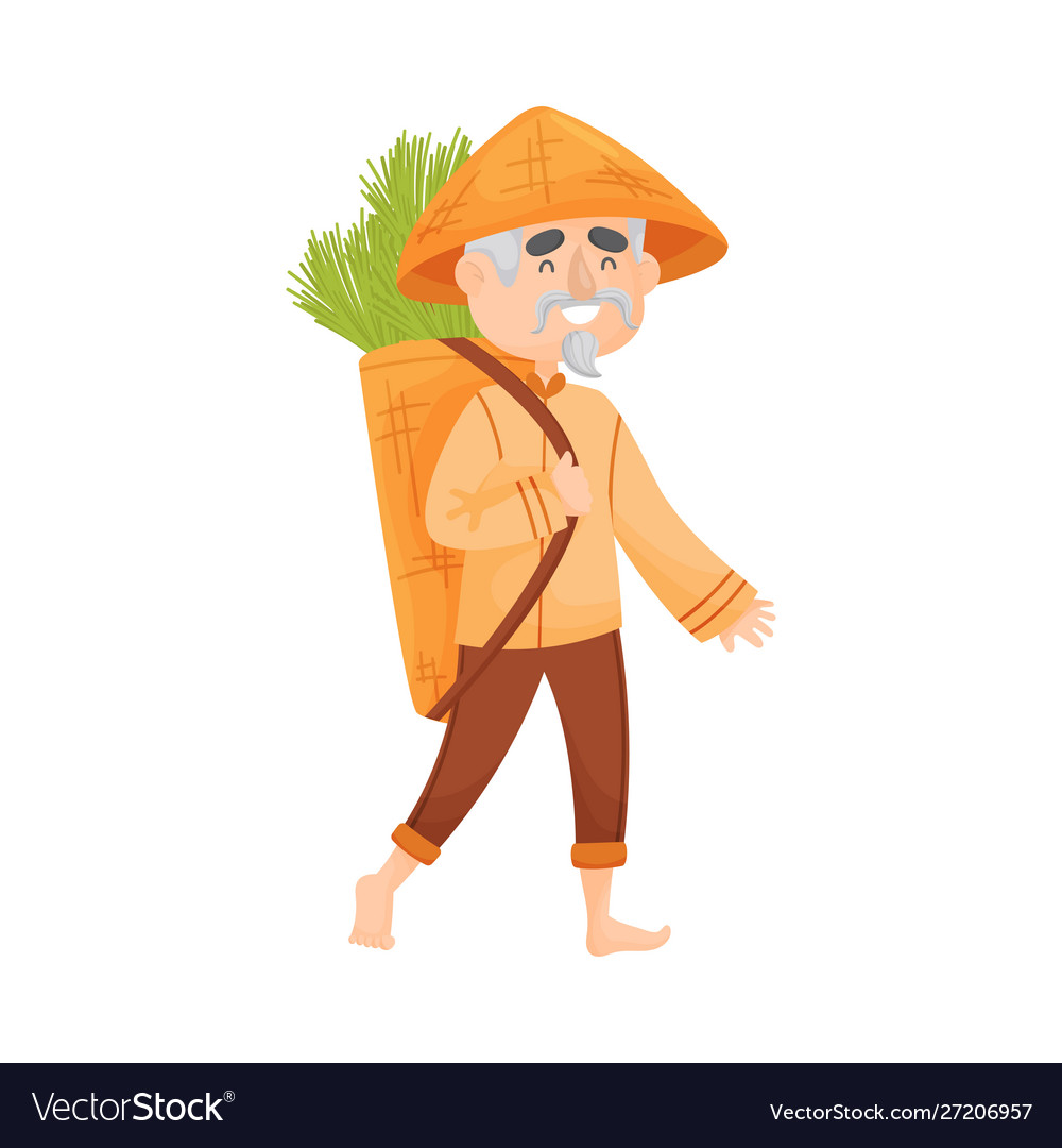 Elderly Man Carries A Large Basket With Green Vector Image