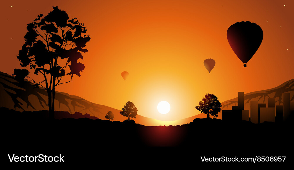 Hot air balloon ride during sunset Royalty Free Vector Image