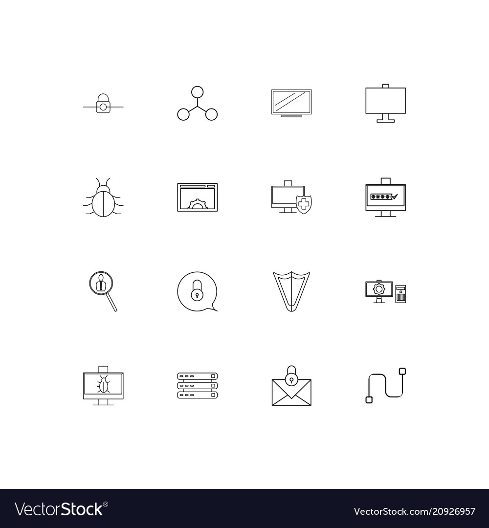 Internet security linear thin icons set outlined