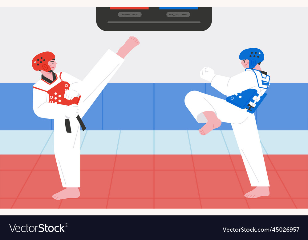 Korean traditional martial arts two athletes vector image Korean traditional martial arts two athletes