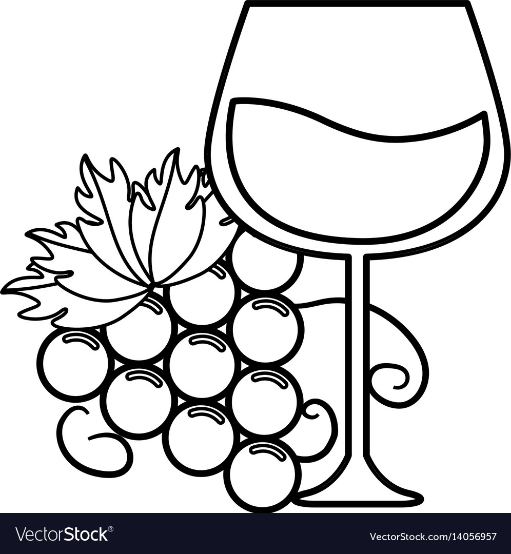 Line glass of wine with grape icon