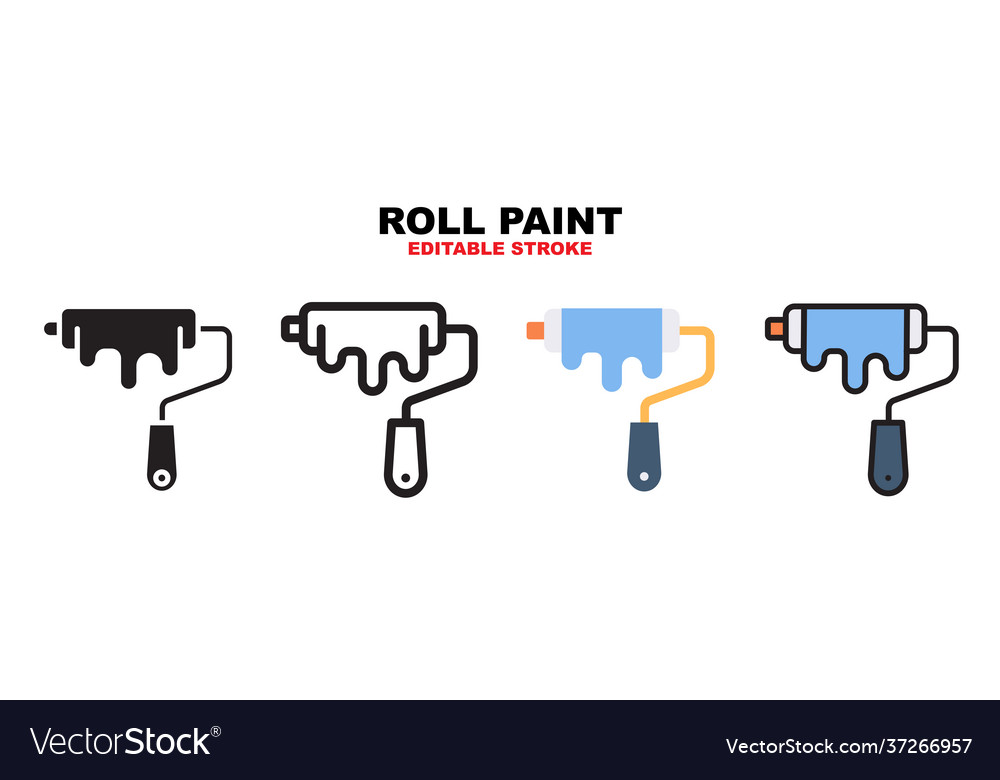 Roll paint icon set with different styles vector image Roll paint icon set with different styles