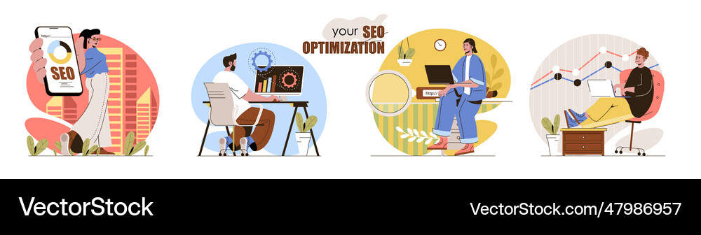 Seo optimization concept scenes set search Vector Image