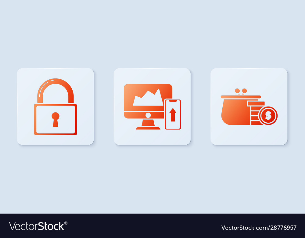 Set financial chart or graph on computer vector image Set financial chart or graph on computer