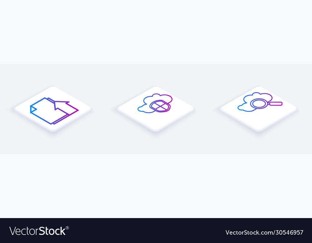 Set isometric line upload file document cloud vector image Set isometric line upload file document cloud