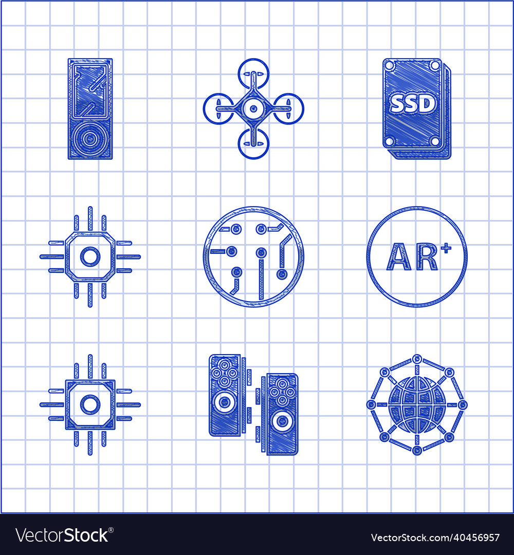 Set processor gamepad global technology social Vector Image Set processor gamepad global technology social