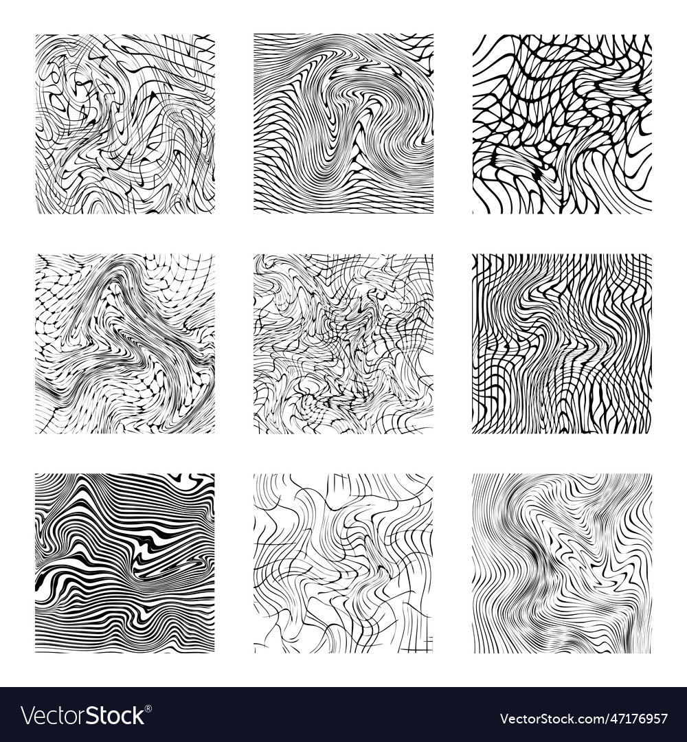 Square with wavy abstract line texture set