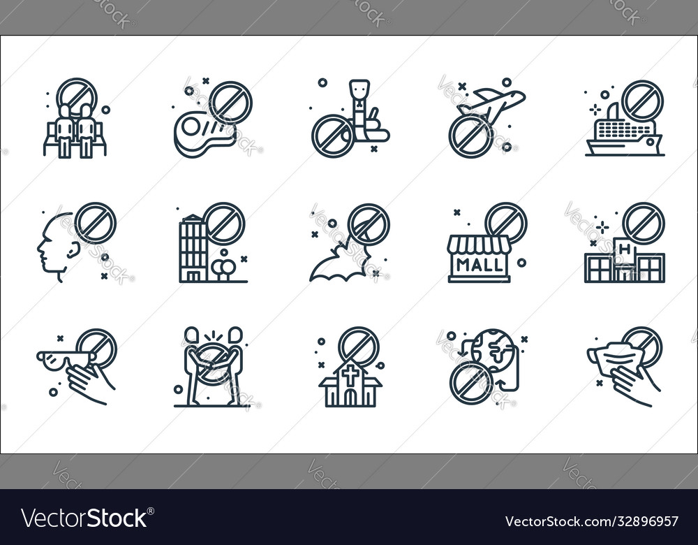 Virus restrictions line icons linear set quality