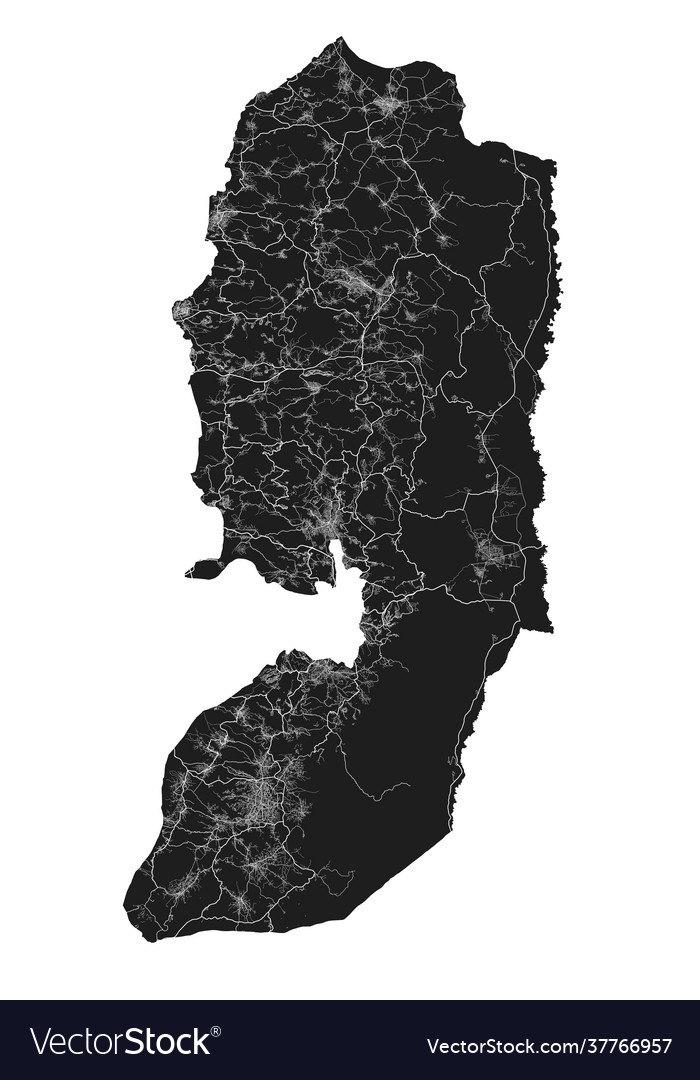 West bank and gaza map detailed black