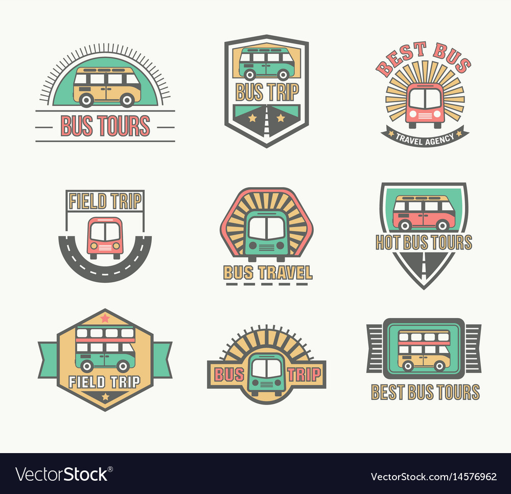 Bus trip and trvel tour badge logo Royalty Free Vector Image