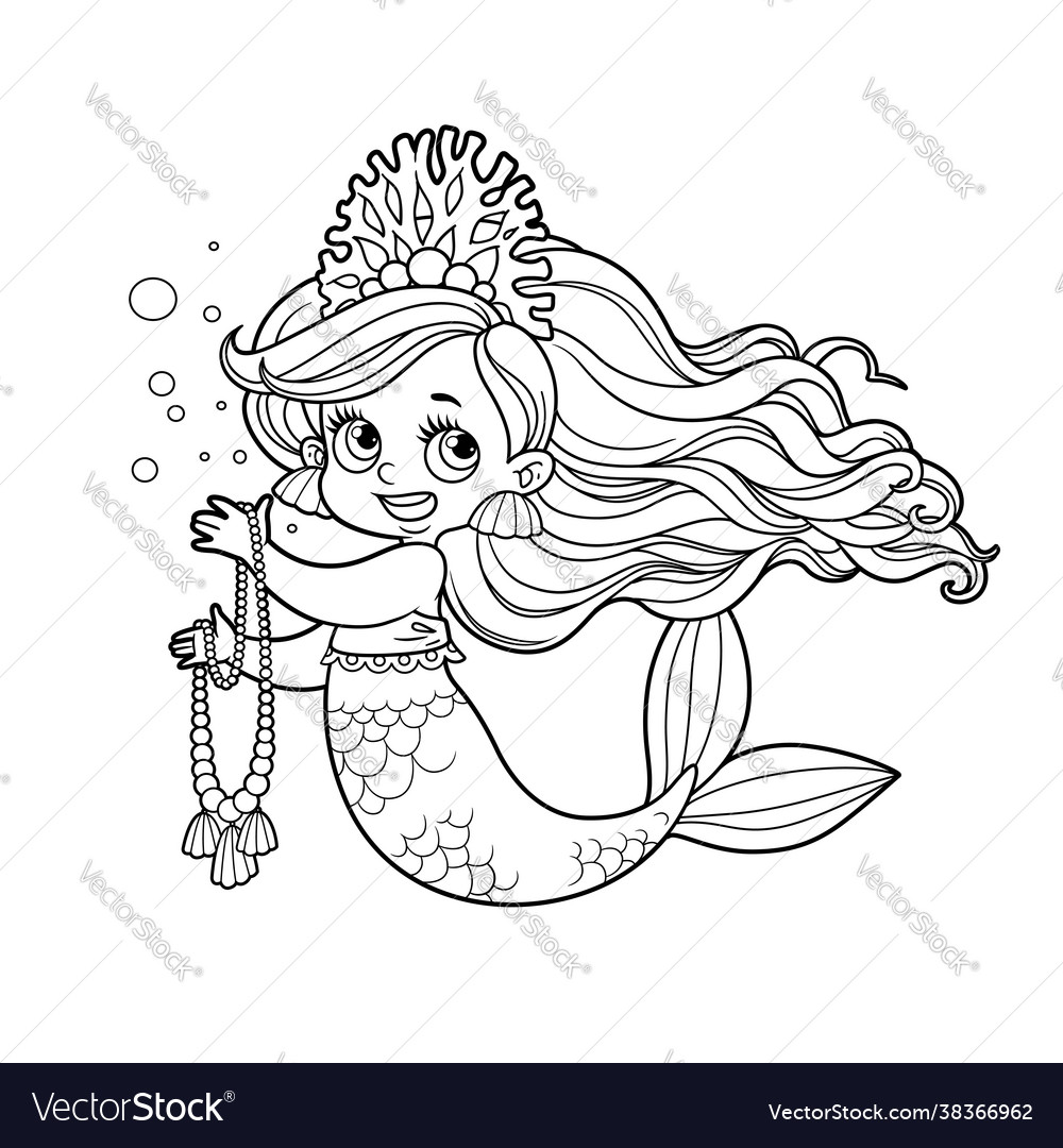 Cute little mermaid girl in coral tiara hold