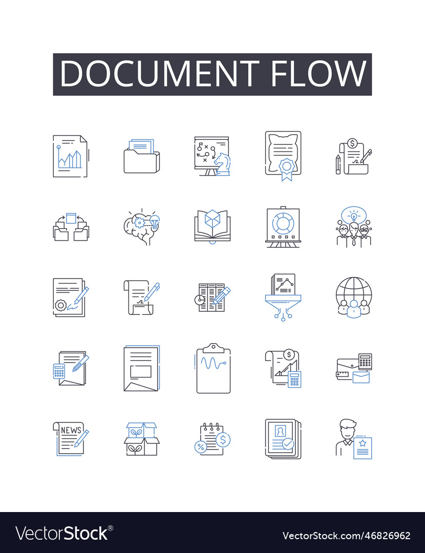 Document flow line icons collection workflow vector image Document flow line icons collection workflow