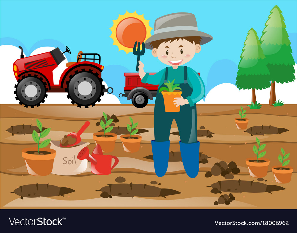 Farm Scene Farmer Planting Tree In The Field Vector Image farm-scene-farmer-planting-tree-in-the-field-vector-image