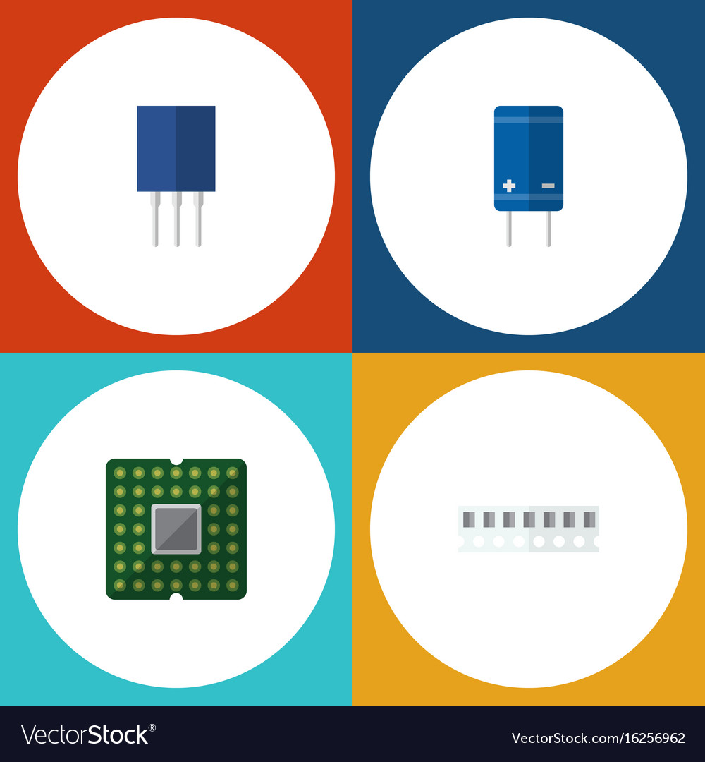 Flat icon electronics set of transistor unit
