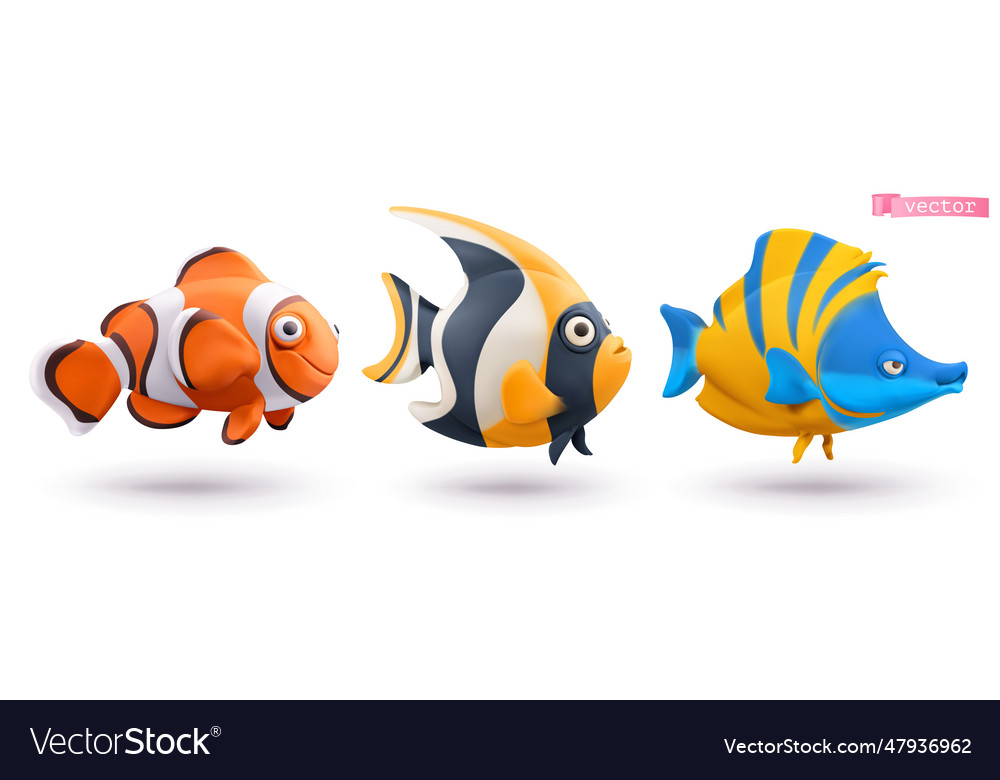 Funny tropical fish clownfish angelfish