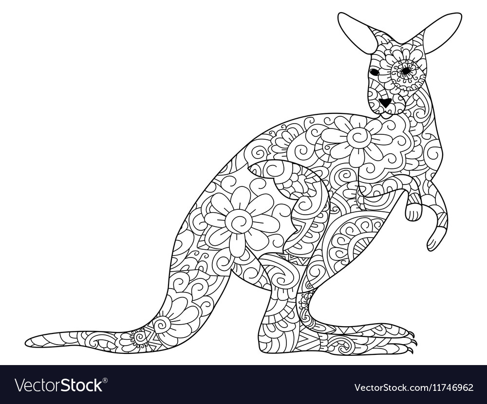 Kangaroo coloring book for adults Royalty Free Vector Image