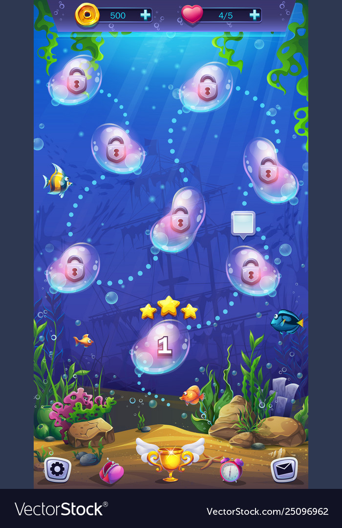 Level map on background underwater Royalty Free Vector Image