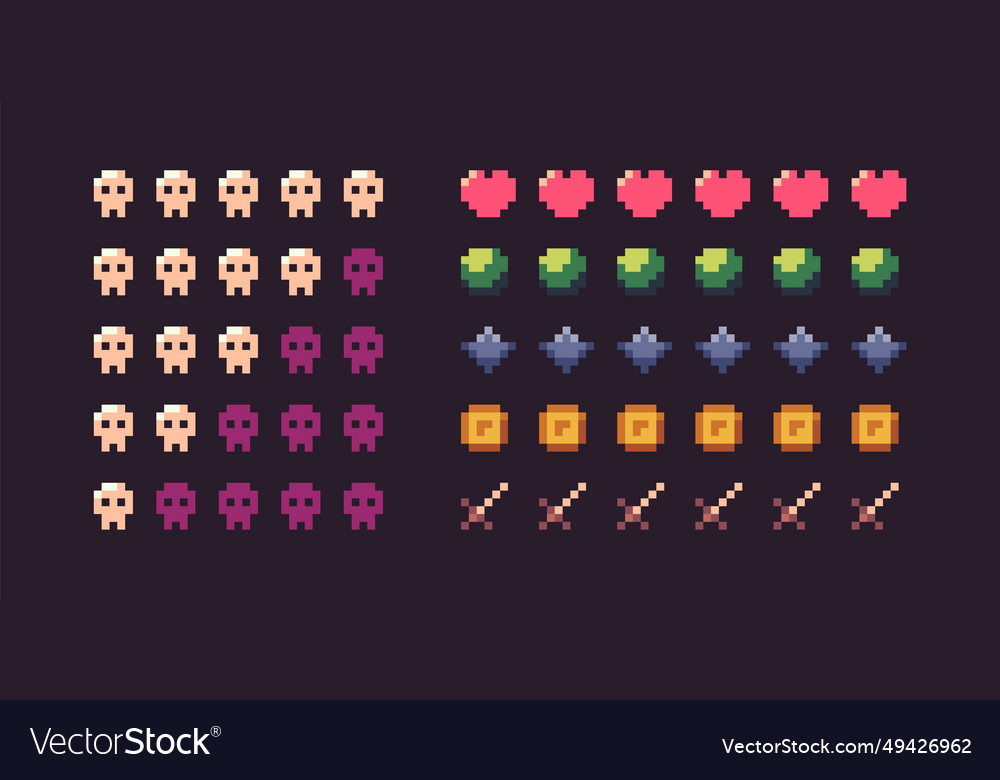 Pixel game ui icons retro 8 bit gui elements old Vector Image