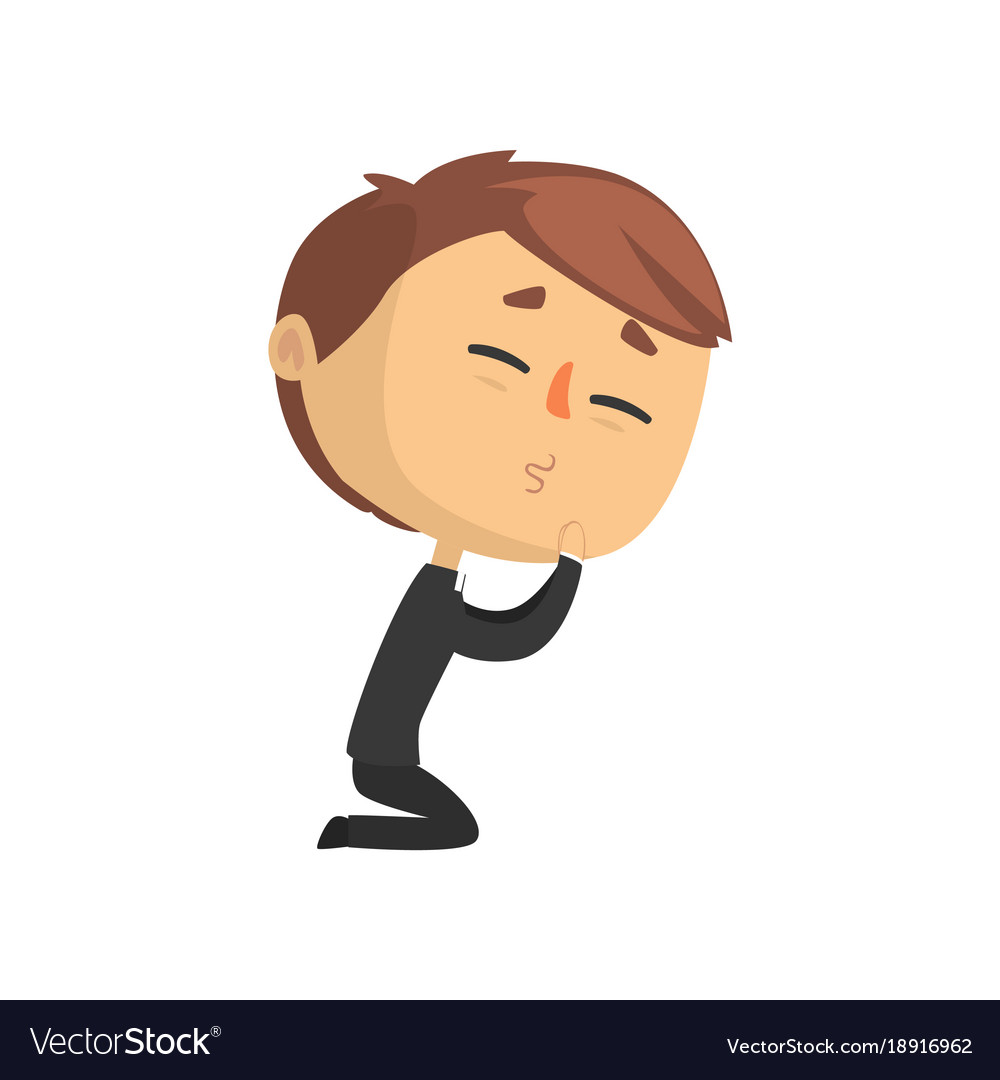 Priest Character Kneeling Down And Praying Vector Image