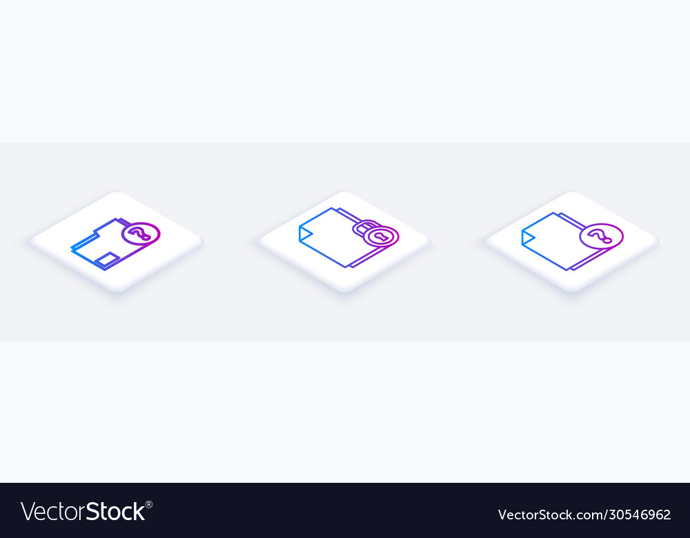 Set isometric line unknown document folder vector image Set isometric line unknown document folder
