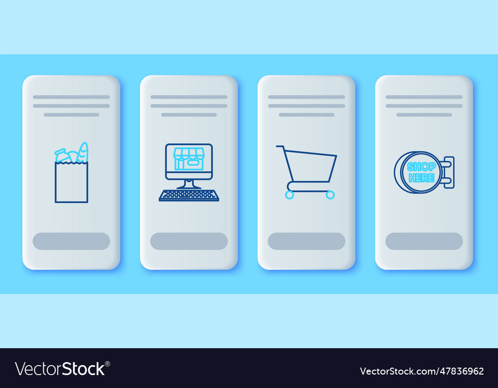 Set line shopping building on screen computer