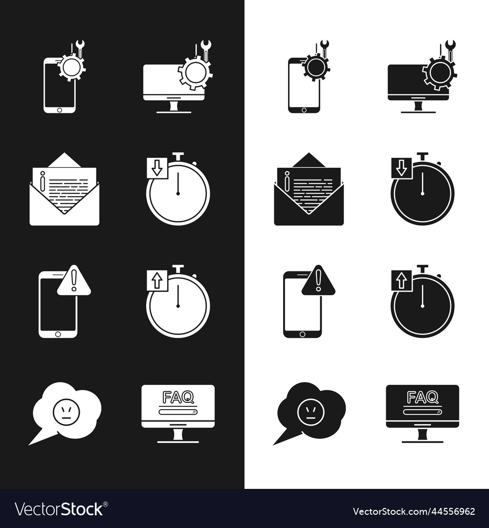 Set stopwatch envelope mobile service computer vector image Set stopwatch envelope mobile service computer