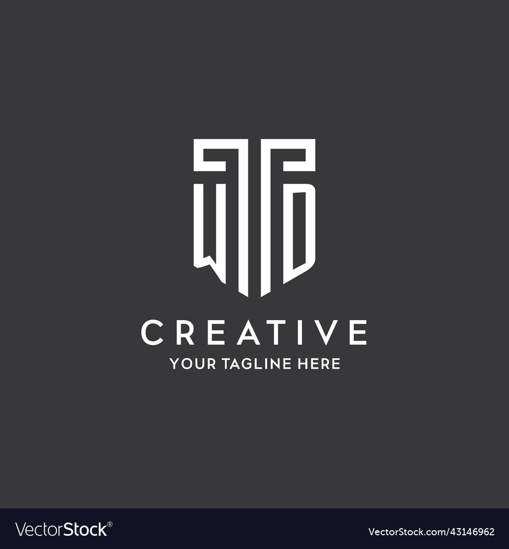 Wd monogram initial name with shield shape icon