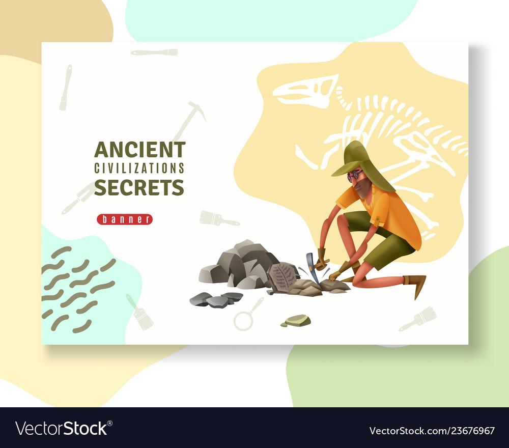 Ancient Secrets Archeology Banner Royalty Free Vector Image