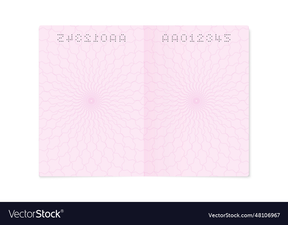 Blank open passport page empty sheet with number