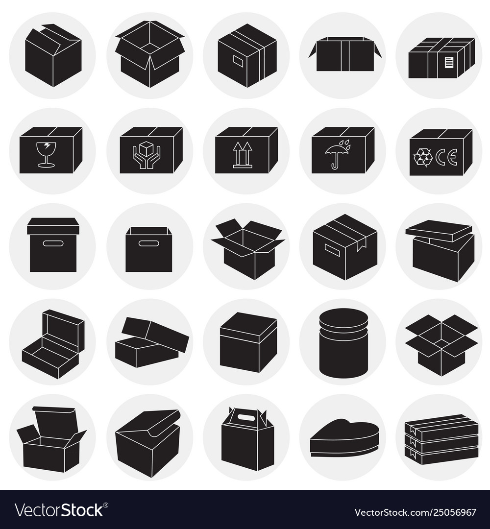 Boxes icons set on circles background for graphic Vector Image