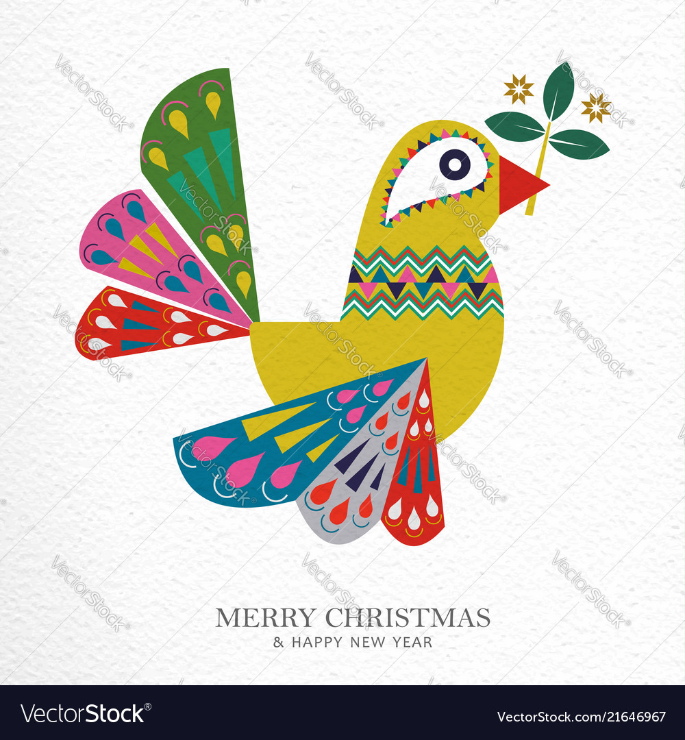 Christmas And New Year Folk Art Bird Greeting Card   Christmas And New Year Folk Art Bird Greeting Card Vector 21646967 