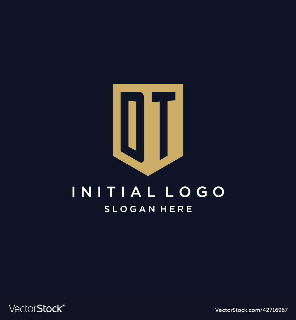Dt monogram initials logo design with shield icon