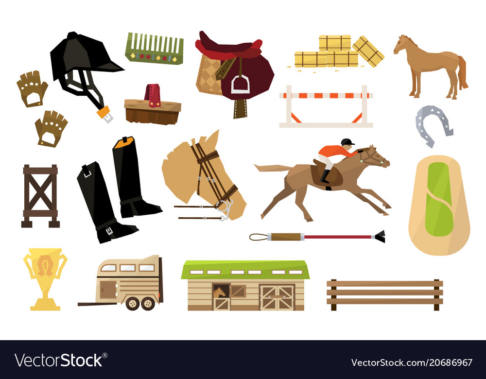 Flat set of equestrianism sport objects