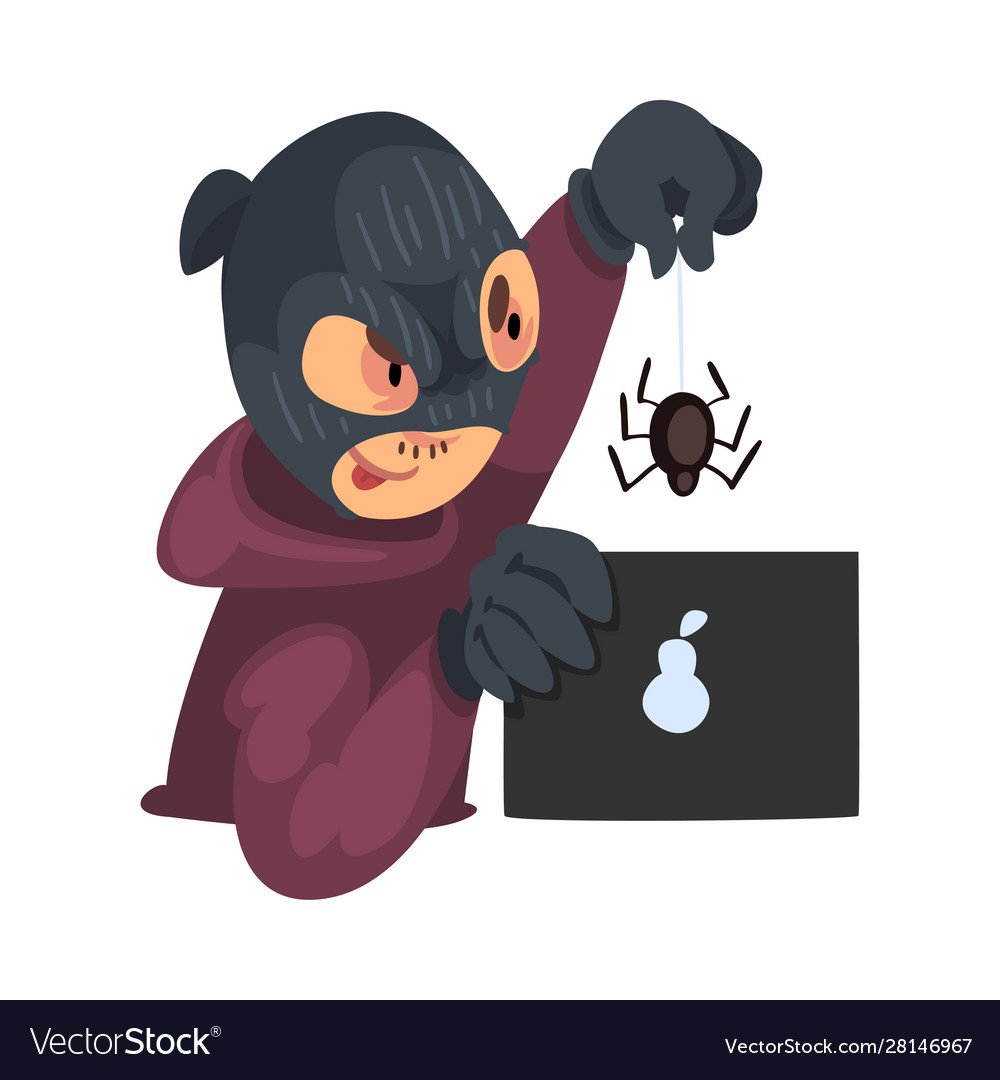 Hacker in mask and gloves trying to spy vector image Hacker in mask and gloves trying to spy
