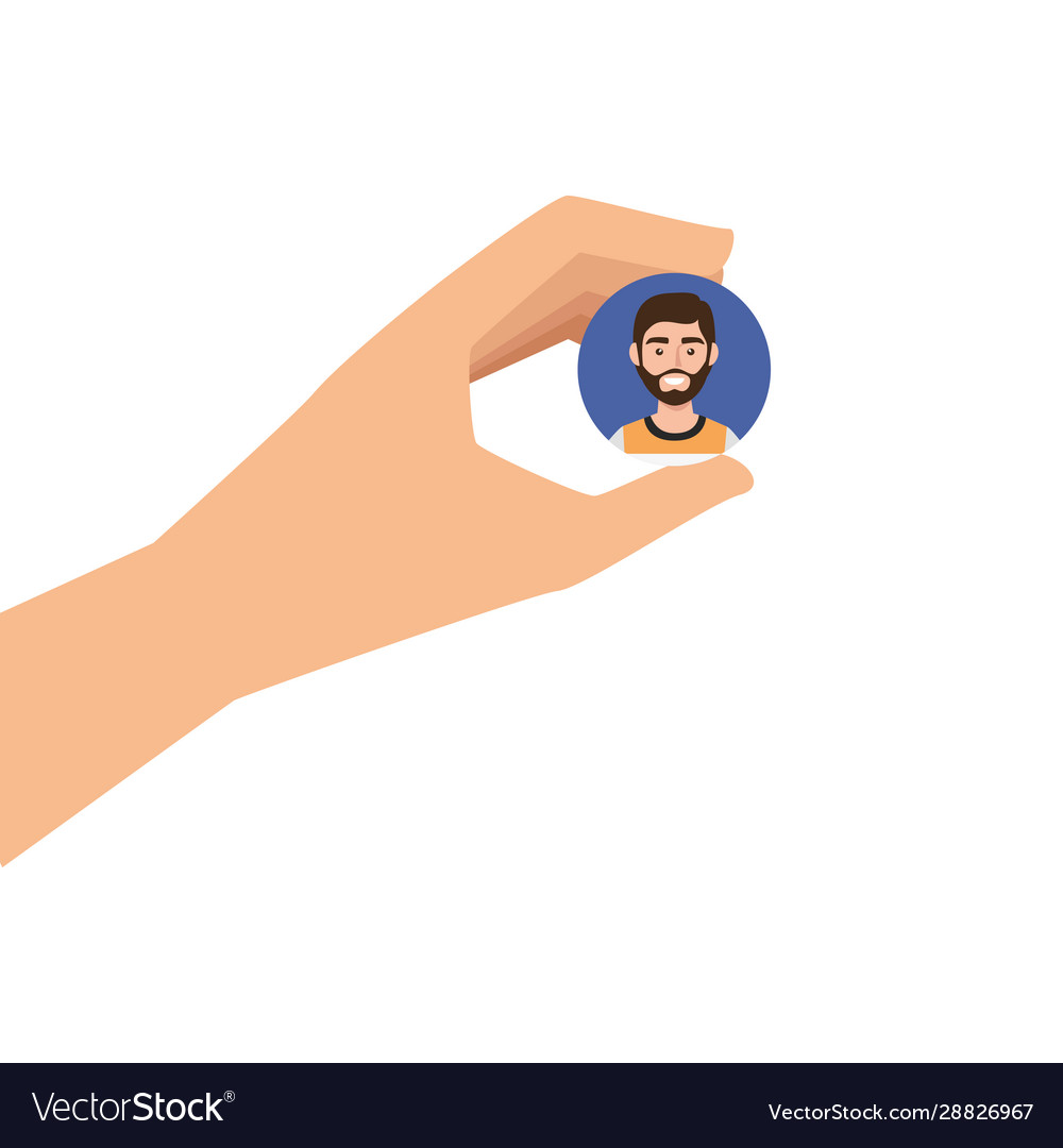 Hand and button with face man isolated icon